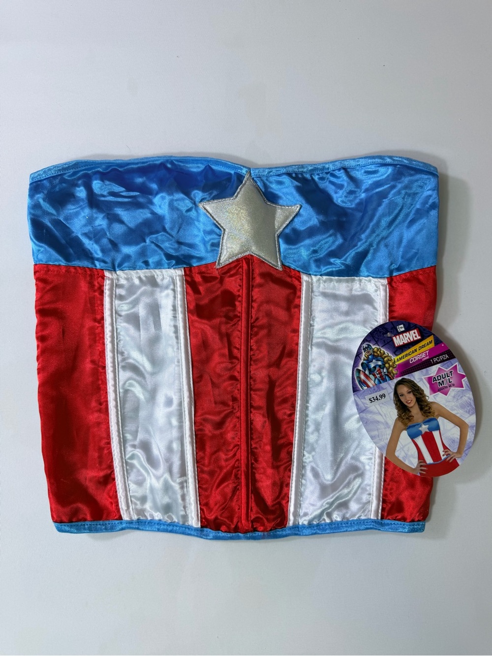 Marvel Captain America Satin Corset Top in Blue Red White with Silver Star M/L